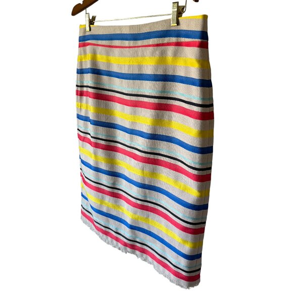 J. Crew Colorful Jacquard Stripe Pencil Skirt Straight Skirt Lined Fringe Hem - Picture 6 of 16